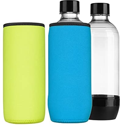 kwmobile 2X Schutzhülle kompatibel mit SodaStream Glasflasche - Neopren Hülle - Flaschen Kühler für Wasser Karaffe in Hellblau Gelb
