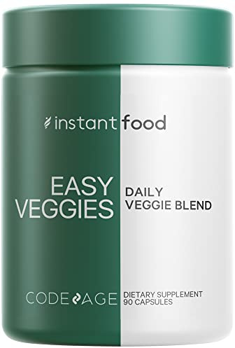 Codeage Instantfood Easy Veggies, Over 15 Vegetable Powders Equivalent All-in-One, Daily Vegan Blend, Whole Food Greens Vitamins Supplement Capsules, Phytonutrients Multivitamin, Non-GMO, 90 Capsules
