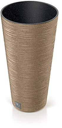 Prosperplast Vaso da fiori 2 in 1 con fioriera interna, in plastica, in legno, effetto coralla, Ø 25 cm (marrone)