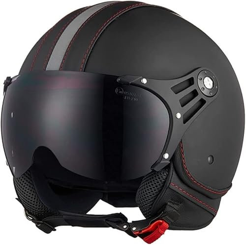 Casque Moto Jet pour Hommes Femmes Adulte, Casque de Moto rétro à Face Ouverte avec Visiere ECE Homologué Casque Jet Demi-Casques pour Scooter Cyclomoteur Cruiser ( Color : B , Size : L=59-60cm )