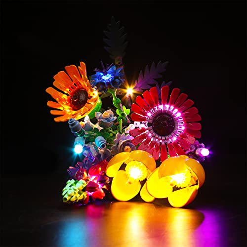 ZOVESY Kit di luci a LED per bouquet di fiori selvatici Lego 10313, fiori artificiali con papaveri e lavanda, luci decorative regalo per San Valentino (solo luci, nessun modello Lego)