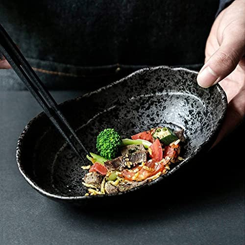 Dinner plate Japanese Style Ceramic Plate Oval Ramen Bowl Home Black Plate Restaurant Tableware Sushi Dish Stoneware