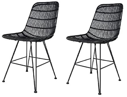 Kosmi - Set mit 2 Stühlen, schwarz, Natur-Stil, Rattan-Optik, Polyrattan-Optik und Füße aus Metall