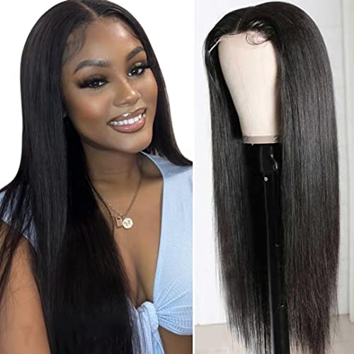 RXY Echthaar Perücke HD Lace Front Wig Human Hair 4x4 Straight 180 Density Lace Closure Human Hair Wig With Baby Hair 20 Zoll(51cm)