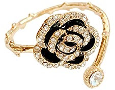 IMINI Anelli aperti con fiore rosa nera vivido per donne e ragazze delicato cristallo CZ 3D fiorito fiore avvolgere fascia per dito fascia di fidanzamento matrimonio impilabile anello eternità