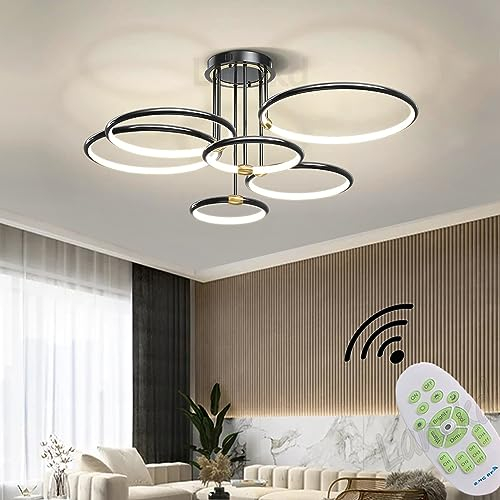 Wohnzimmerlampe Deckenleuchte LED Pendelleuchte Dimmbar Schwarz Esszimmer Schlafzimmer Hängend Lampe Modern Rund Ring Design Deckenlampe für Wohnzimmer Esstisch Büro Küche Deko mit Fernbedienung Lampe