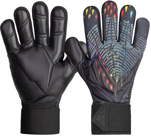 HUPIRCT Torwarthandschuhe, Torwarthandschuhe Kinder, Jugendliche und Erwach Torwarthandschuhe, 4 mm professioneller Anti-Rutsch-Latex(Schwarz im Qatar-Stil, 8)