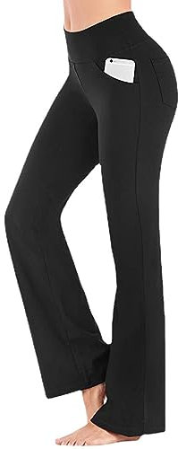 Pantaloni da Yoga Donna Bootcut Pantaloni Vita Alta per Il Tempo Libero Alta Pantaloni da Ginnastica per Il Controllo della Pancia con Tasche Black/M