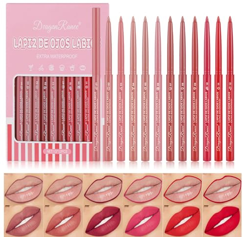 Combo 12 Pièces De Crayon à Lèvres,Repulpant Les Lèvres Et Résistant à L'eau,Coupe Anti-Adhérente, Exture LisseBrillant à Lèvres Mat