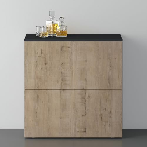 doporro Sideboard Kommode 76 cm in Anthrazit matt und Eiche Greige Aufbewahrungsschrank Bodenstehend für Ihren Wohnbereich Viel Stauraum Schrank 04
