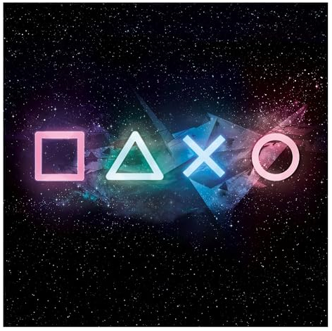 Bilderwelten Fototapete Gaming Neon Controller Symbole Galaxie 336 x 336 cm Vlies-Tapete XXL Smart Wandtapete Wanddekoration Wohnzimmer Schlafzimmer