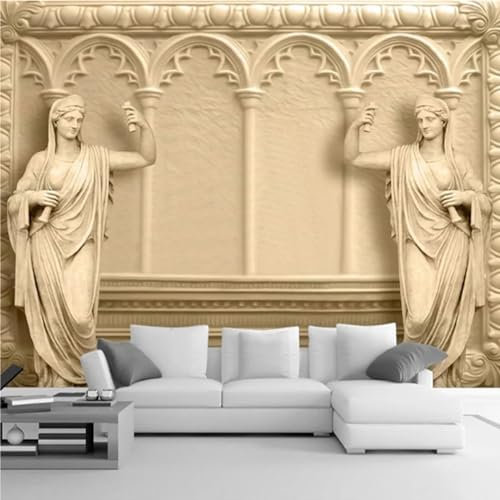 KoKoty Papier peint soie Mural 3D Style de style de relief de figure de sculpture européenne-300 x 250 cm-Peinture Murale Photo Poster Tableaux Muraux Salon Chambre Bureau Couloir Mural Décoration