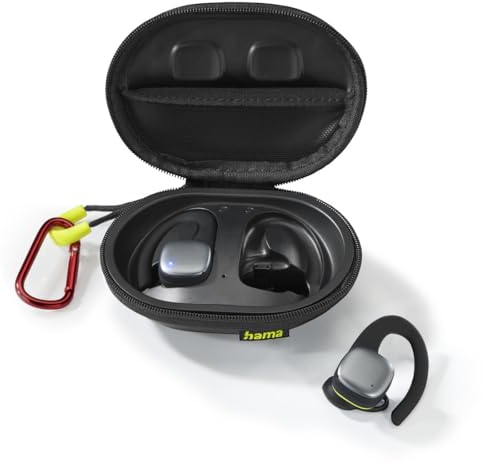 Hama | Auriculares Inalámbricos Bluetooth Deportivos (Auriculares Deportivos con hasta 7h de Música, IPX5, Micrófono) Negro y Amarillo