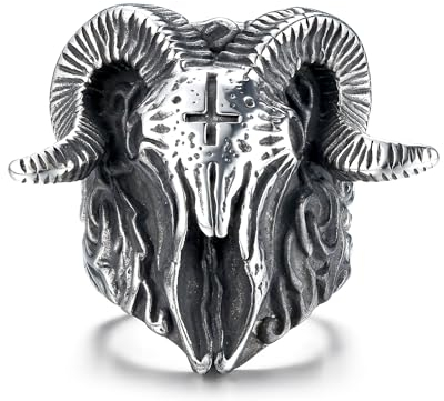 GTHIC Edelstahl Schädel Satan Schafe Ringe Für Männer Gothic Anti Kreuz Dämon Teufel Ziege Kopf Baphomet Punk Ringe Schmuck größe 14