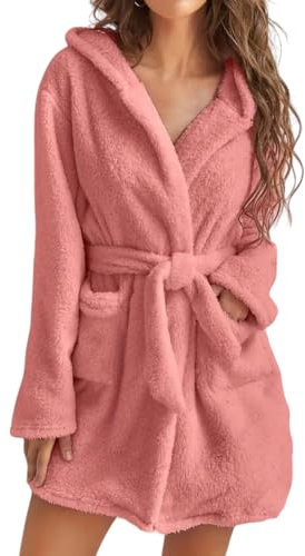 Peignoir pour Femmes et Filles Adultes 100% Pur Coton en Éponge Doux avec Capuche, Poches et Ceinture pour Bain Gym Piscine Couleur Rose (FR/ES, Numérique, 44, Taille normale, Taille normale, ROSE)