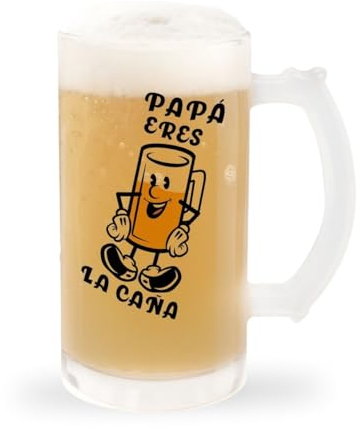 DEREGALOOS Jarra de Cerveza con frase divertida Jarra de Cristal Original para bebidas frías. Regalos día del Padre. Detalles originales. (Papá eres la caña)