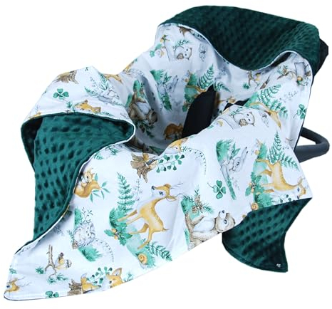 Babylux Baby EINSCHLAGDECKE 90 x 90 cm Einlage Babyschale Kinderwagen Buggy Decke Autoschale Autositz Minky Baumwolle 3-Punkt-Gurt Kleinkind Babydecke (123. Waldtiere)