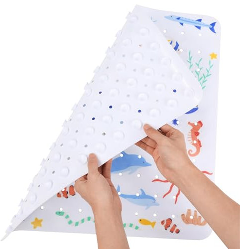 Navaris Tapis de Bain Antiderapant Enfant - Tapis de Douche Antidérapant pour Bebe en PVC 53x53 cm - Tapis Baignoire avec Ventouses Absorbant et Sechage Rapide pour Salle de Bain