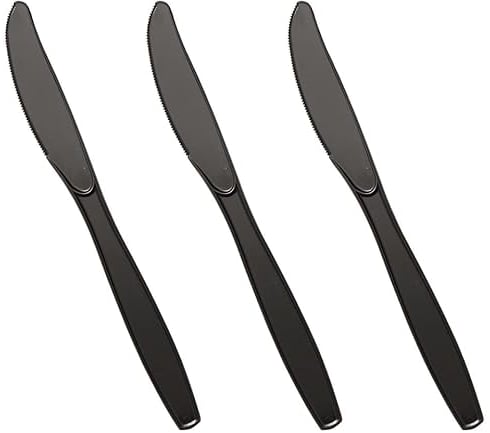 Venuscello 100 x Tithe Black Knives Heavy Duty Plastic Cutlery Set Washable Reusable Ideal for Party | Kid's Parties | Buffets | Picnics | BBQ's | Weddings | Camping