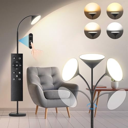 Mixinlei Lampadaire sur Pied Salon, 18W Lampadaire LED avec Variateur 4 Couleurs et Luminosités, Lampadaire de Lecture avec Télécommande & Contrôle Tactile, 192CM Réglable Lampe pour Bureau Chambre
