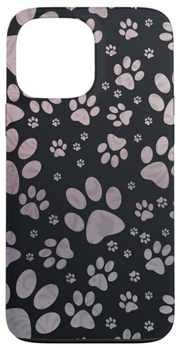 iPhone 13 Pro Max Grey Pink Dog Paw Print Paw Patten ,Dogs lover pet on Black Case