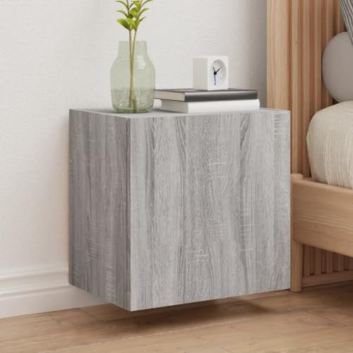 Homgoday TV-Schrank, Sonoma-Grau, 40,5 x 30 x 40 cm, mehrschichtiges Holz, TV-Schrank für Wohnzimmer, TV-Tisch, niedriger Schrank für industrielle Wohnzimmer, TV-Ständer