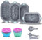 Tongjude 45 Pieces Silicone Baking Pans Set, 6 Cups Silicone Loaf Tin for Baking Bread, Baking Cups, Non-Stick Kitchen Oven Baking Pans, with Measuring Cups and Spoons Set, Grey