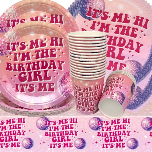 Doyomtoy Stoviglie per Feste, 61 Pezzi Ragazza Compleanno Decorazioni Piatti di Compleanno Prinzessin,Tazze,Tovaglioli per Bambini Compleanno Favors