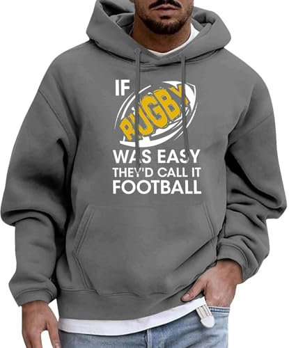 Männer Football Fans Sport Geschenk Hoodie Vintage Rugby Spieler Sport Retro Jungen Rugby Pullover 18 Kapuzenpullover Herren Outdoor Pullover Herren Activewear-Pullover Für Herren (Grey, XL)