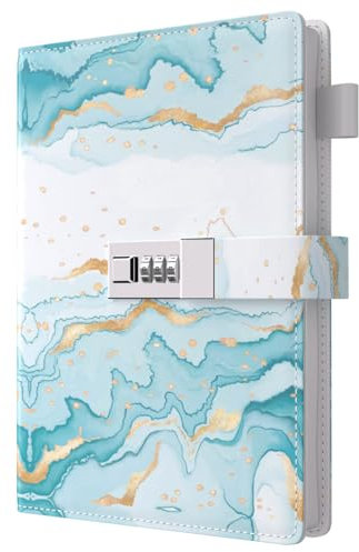 Dzhzal Diary with Lock for Girls Boys and Women Lockable Leather Journal with Combination Lock Refillable Lined Paper Locking Diaries A5