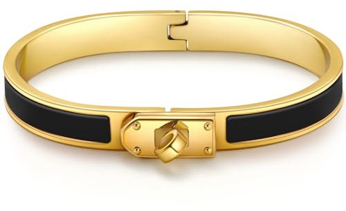 Gold Armband Damen Gold Armreif Armbänder Armband Dupes Wasserfester Schmuck Goldenes 17CM Edelstahl Armbänder Geschenk für Frauen,Schwarz