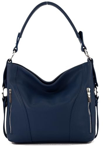 modamoda de T202 Damen Leder Henkeltasche Schultertasche handmade in Italy, Farbe:Saphirblau