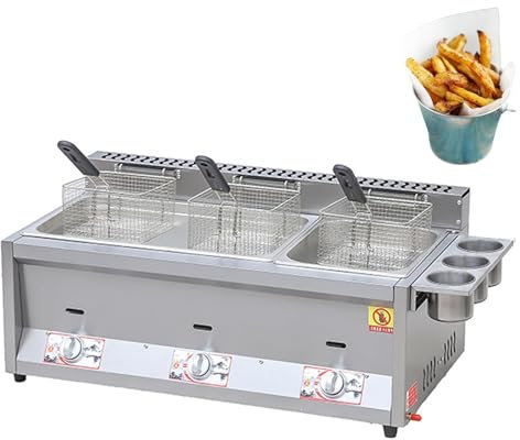 Genérico Freidora Comercial con Cestas, Freidora a Gas de Acero Inoxidable para Encimera, Freidora de Aceite de Gran Capacidad para Patatas Fritas, Restaurante, Cocina Casera