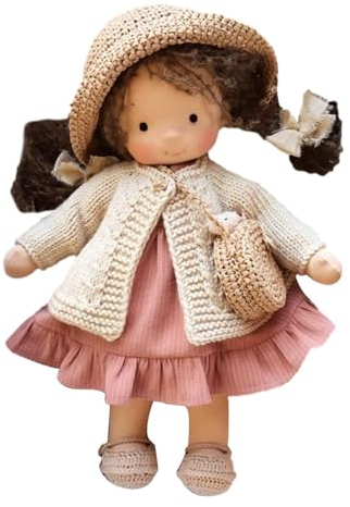 Salyeeluly Handgefertigte Waldorfpuppe | Handmade Waldorfdoll | 30cm Handgefertigte Plüschpuppe mit Kleidung | Stoffpuppe Mädchen | Weiche Stoffpuppe Babypuppe Püppchen Geschenk für Kinder