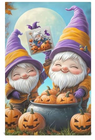 ODAWA Juego de 1 trapo de cocina de gnomos de Halloween, suaves y súper absorbentes, para secar platos, color morado