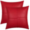 BRAWARM Kunstleder-Kissenbezüge 55,9 x 55,9 cm, Weihnachts-Kissenbezüge aus rotem Leder, handgenäht, dekorative Dekokissen für Couch, Sofa, Bett, Wohnzimmer, Zuhause, Garten, 2 Stück