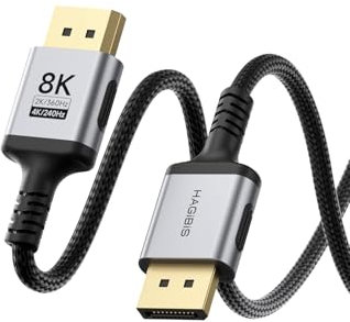Hagibis Cable DisplayPort 1.4 de 8K, 8K a 60Hz 4K a 240Hz 2K a 360Hz DP Cable 32.4Gbps, cable trenzado dinámico HDR 3D DisplayPort para monitor de juegos, tarjeta gráfica, PC TV (6.6 pies)
