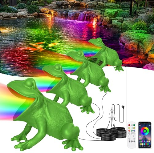 OSREE Teichbeleuchtung LED mit APP-Steuerung, 6W Teichlampen Unterwasser mit 12V Transformator und Timer, IP68 Wasserdicht Teich Beleuchtung für Gartenteich Wasserfall Wasserspiel, Set 4