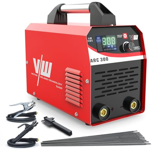 VECTOR WELDING 300A Elektroden Schweißgerät, ARC/MMA IGBT Inverter Schweißgerät mit Heißstart, Anti-Sticking und Überhitzungsschutz für Profis, ARC 300, Inklusive 10 x Schweißelektroden