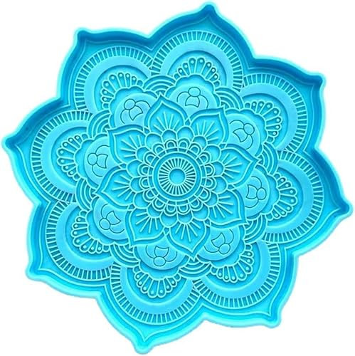 Blue Epoxy Resin Silicone Molds - Mandala Coaster Epoxy Resin Mold Flower Tray Cup Mat Casting Silicone Mould DIY Crafts Home Decoration Making Sculpture Supplies, 6.77x5.74x0.47inches