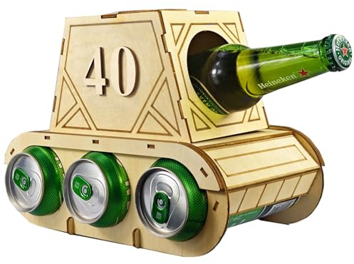 ZELAITE Lustiger Bierträger Holz – Tank-Design Flaschenträger – Originelle Biergeschenke für Männer – Perfekt zum 40. Geburtstag Mann – Kreative Geschenkidee für Bierliebhaber (D)
