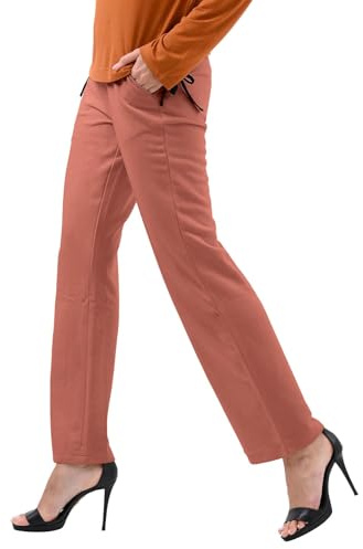 Enorsia Women’s Straight Leg Trousers – Casual Cotton Blend Soft Terry Fabric Pants with Elastic Waistband, Side Pockets & Button Detail, Comfortable Everyday Wear in 3 Colours, 8-18 Sizes