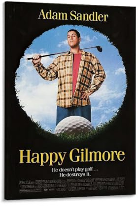 Happy Gilmore Poster, Kunstdruck, Adam Sandler, Golfkomödie, Wanddekoration, Retro-Filmkunstwerk für Zuhause, Küche, einzigartiges Geschenk für Filmliebhaber und Sammler, Geschenk, 30 x 45 cm, gerahmt