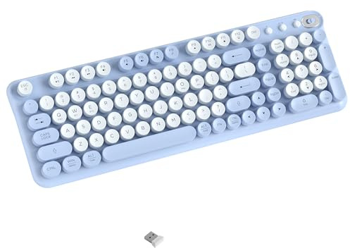 COVEVA Wireless Bluetooth Keyboard, Full Size Retro Round Keycaps(Blue) | COVEVA Full-Size Typewriter Round Keycaps, Dual-Mode 2.4GHz & Bluetooth Keyboard, Multi-Device for Windows, Mac, iOS, Android