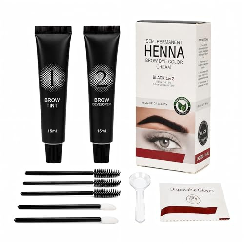 Kit de Tinte de Cejas y Pestañas Profesional 2 en 1-15ml Tinte de Cejas Negro con 15ml Revelador, Kit de Tinte y Lifting de Pestañas Semi-Permanente Impermeable, Set de Cosmética para Casa