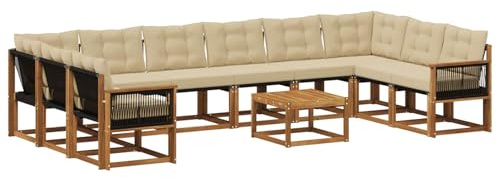 vidaXL Outdoor-Sofagarnitur mit Kissen 11 pcs Natur und Beige, Garten-Sofa, modernes Outdoor-Satz, haltbare Terrassenmöbel, perfekte Lounge für Entspannung und Komfort