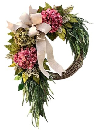 HOMOCONO Home Ornament Farmhouse Hydrangea Wreath Door Hanging Artificial Flower Wreath for Garden and Holiday Decor