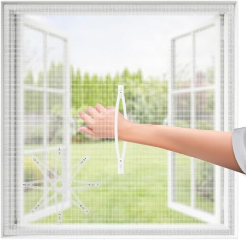 BKSAI Zanzariera per Finestra con Grande Cerniera Rete Anti-Insetti Bianco | Autoadesivo Senza Fori, Rete per Zanzariera, Posizione Cerniera Egolabile, senza Foratura, Contro Zanzare - 100 x 130 cm