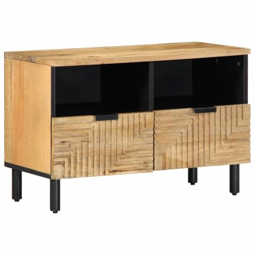 LoogCape Mueble de TV Mango 70 x 33 x 46 cm madera maciza marrón con espacio de almacenamiento gestión de cables y ruedas para salón, dormitorio, Hifi rack