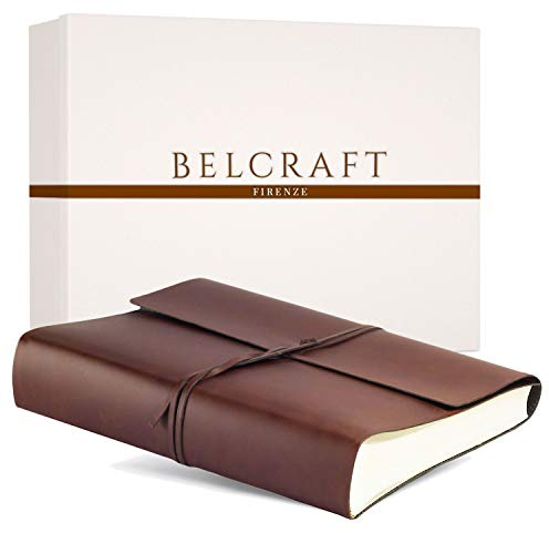 Vietri Inglese Fotoalbum aus recyceltem Leder, Gr. L, handgefertigt, klassischer italienischer Stil, mit spezieller Box, Format A4 (23 x 30 cm), Braun